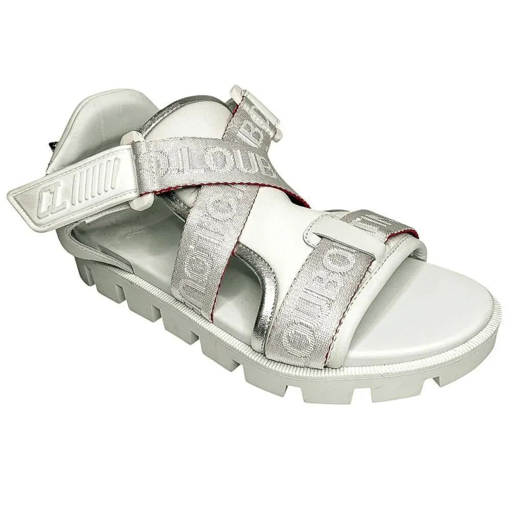 Christian Louboutin Velcrissimo Flat White Dad Sandals EU 36 Lug Sole Stud Strap